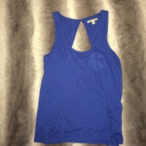 A blue tank top