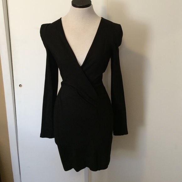 French Connection Black L/S Deep plunge Dress