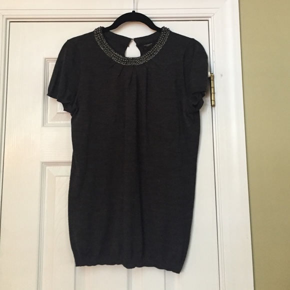 Gray Ann Taylor sweater with beading.