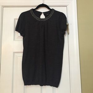 Gray Ann Taylor sweater with beading.