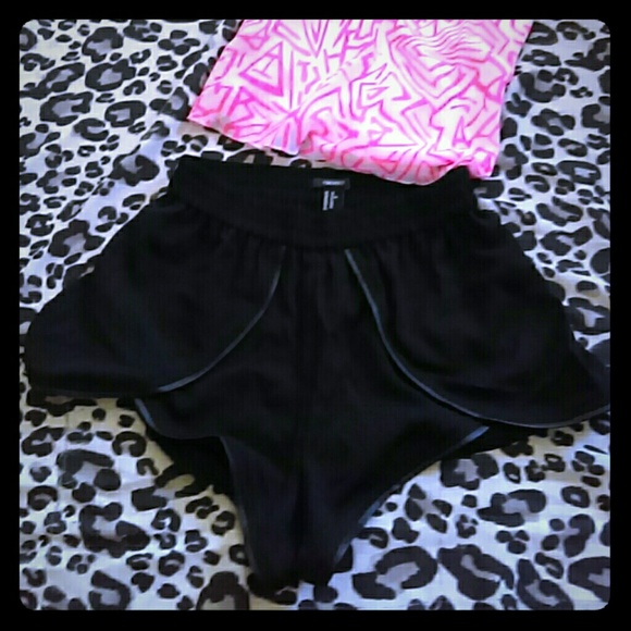 Black dressy leather trim shorts