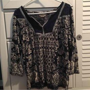 GUC Lucky Brand Top- Navy Blue/Cream- XL