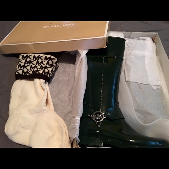 Michael Kors Rain Boots and pair of sock