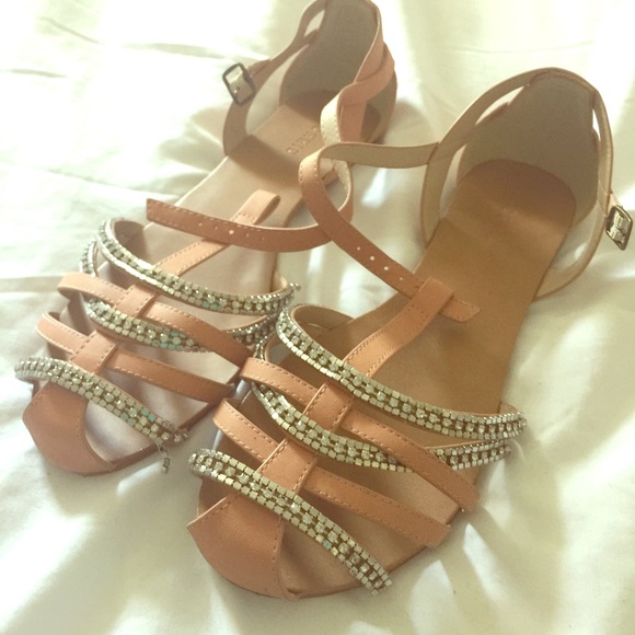 Coral Strappy Flat with Rhinestone Accent