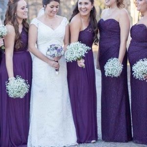 David's Bridal Long Strapless Lace Dress - Plum