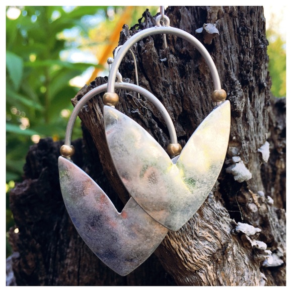 Gold or Silver Hammered Earrings w/ Accent Beads - Picture 2 of 5