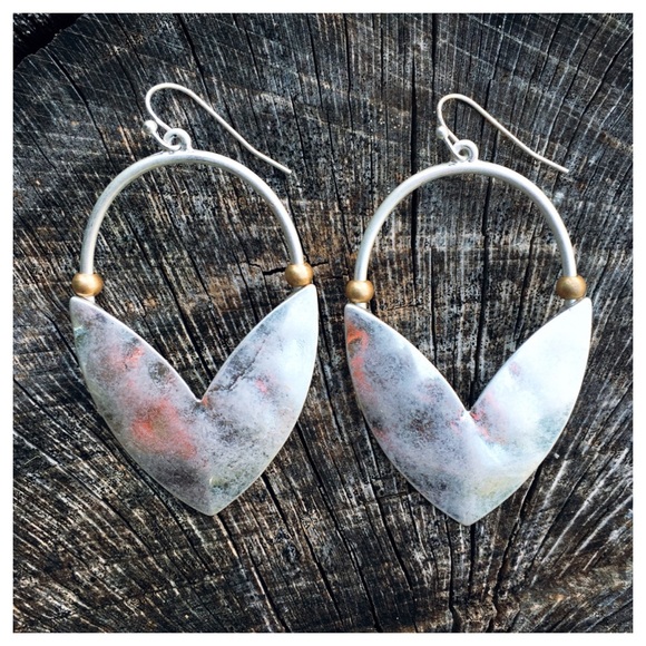 Gold or Silver Hammered Earrings w/ Accent Beads - Picture 3 of 5