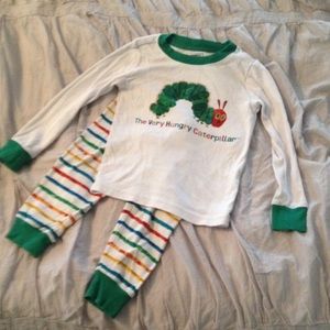 Boys Gymboree White w/ Green Trim PJ's size 4