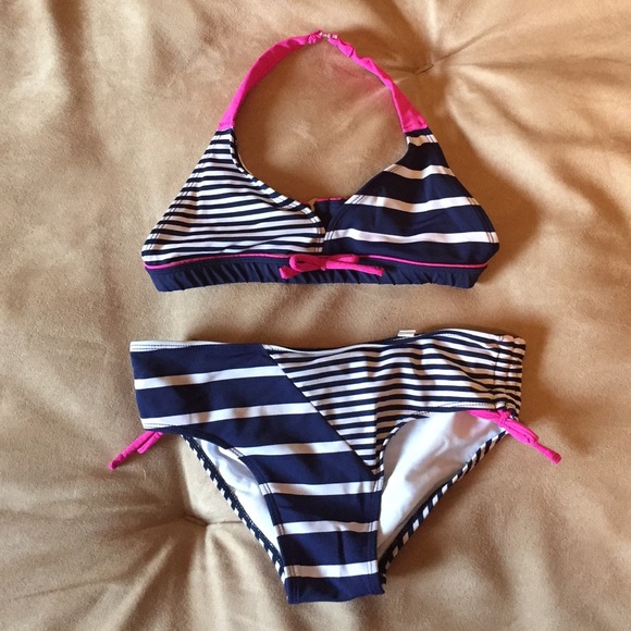 Nautical navy white stripe bathing suit