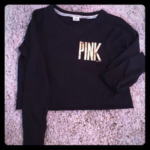 PINK Victoria's Secret cropped black sweatshirt