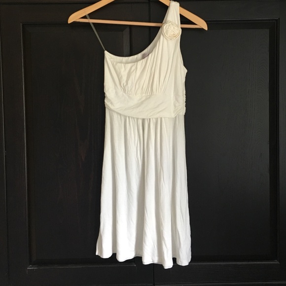 Cream one shoulder dress with rosette detail