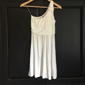 Cream one shoulder dress with rosette detail