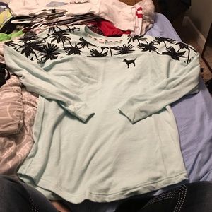 Victoria's Secret Pink mint green varsity crew