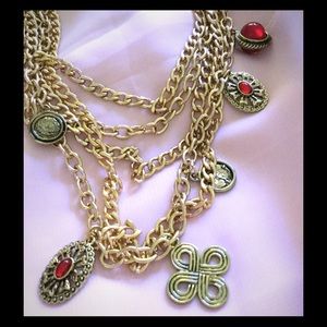 CLEARANCE Gold tone multi chain charm necklace