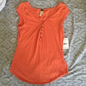 NWT Free People papaya short sleeve Henley