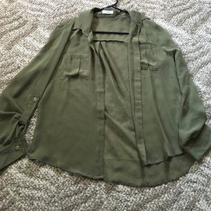Olive green light material button up shirt!