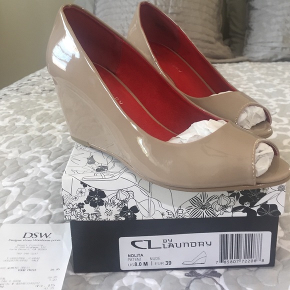 CL by Laundry Shoes - CL by Laundry Patent Nude Wedge Peep Toe Shoe