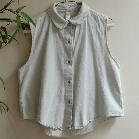 American Apparel light blue denim collared top
