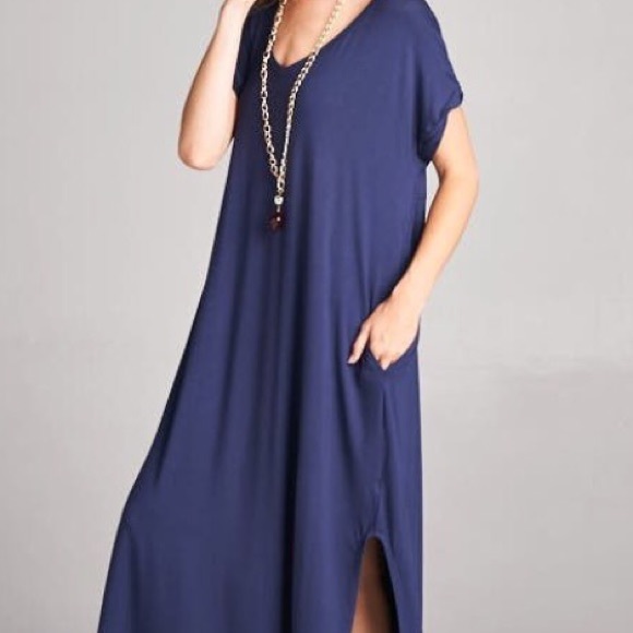 Boho Long Maxi Dress Navy Blue S M L - Picture 2 of 3