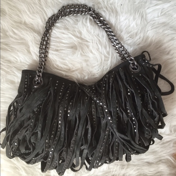 Zara Grey suede silver studded handbag, hobo style