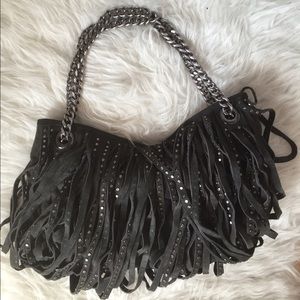 Zara Grey suede silver studded handbag, hobo style