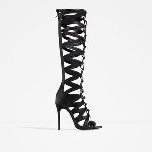 Zara Leather Roman Gladiator Sandals with Heel