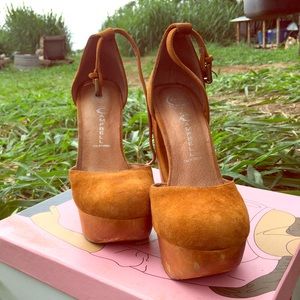 Gold suede Jeffery Campbell wedges. Size 8