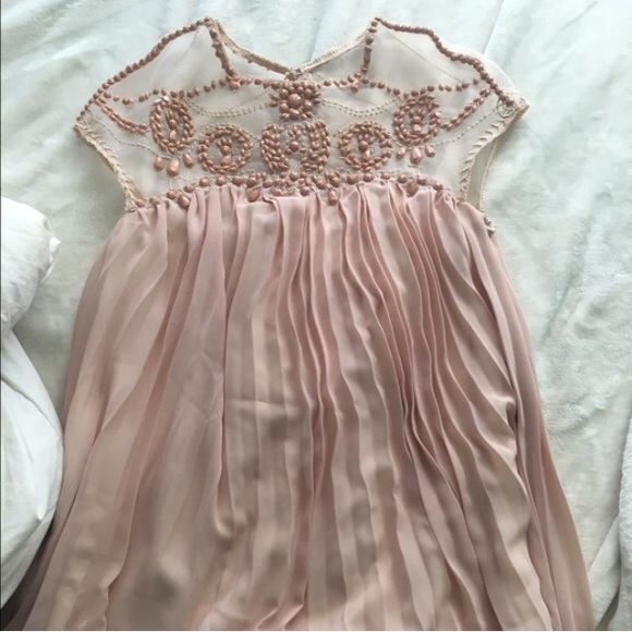 Beaded embroidery blush peach baby doll dress