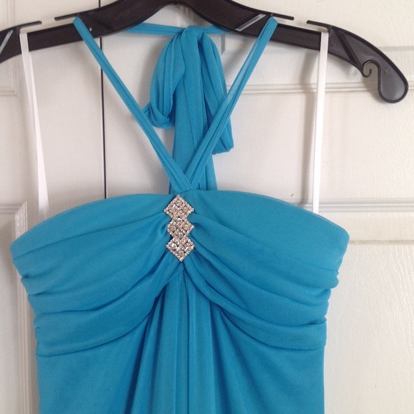 Vintage turquoise strapless gown Sz S NWOT