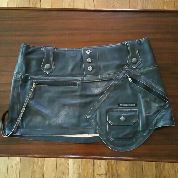 Diesel black moto madness leather skirt 29
