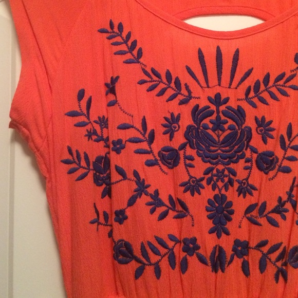 Tangerine High-low Dress with blue embroidery