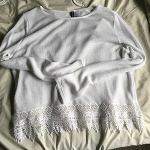 White long sleeve shirt with lace detail