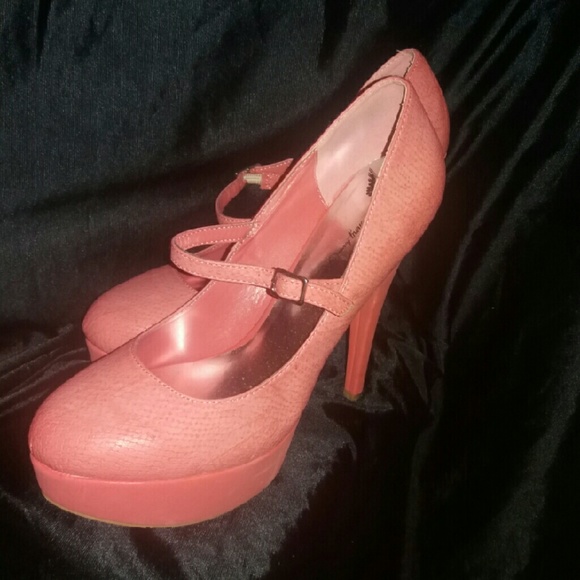 Coral "Snake Skin" Baby doll High Heels