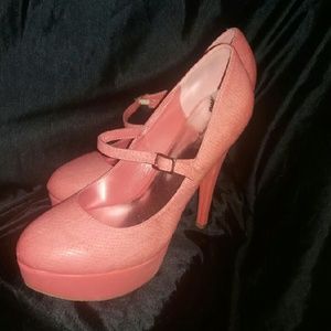 Coral "Snake Skin" Baby doll High Heels