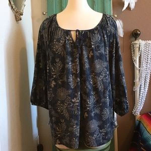 Navy & Tan Peasant Top