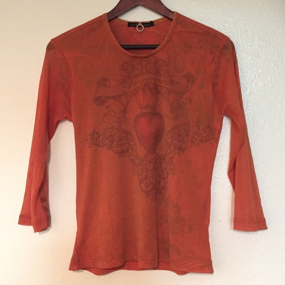 Merchant Grunge Sacred Heart Wings Mesh Shirt 90s - Picture 2 of 4