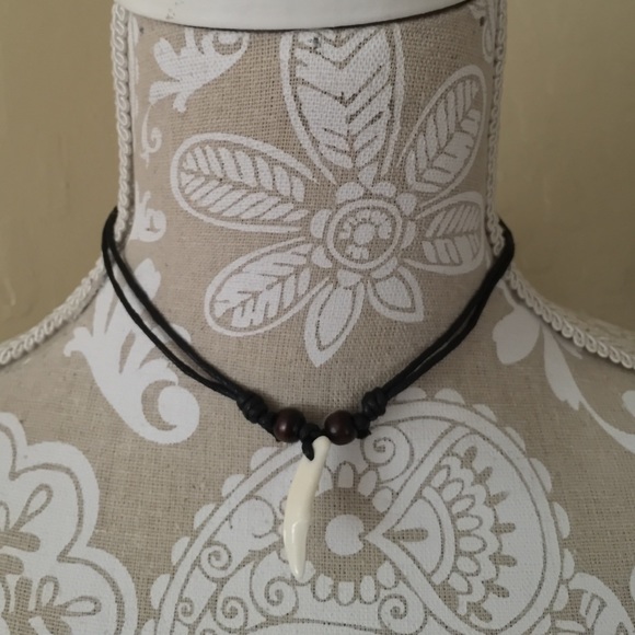 Leather Cording & Bone Choker Necklace - Picture 2 of 3