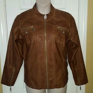 JOU JOU Faux leather saddle Brown coat 2X