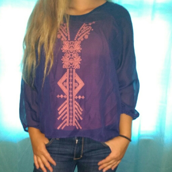 Blue and pink blouse