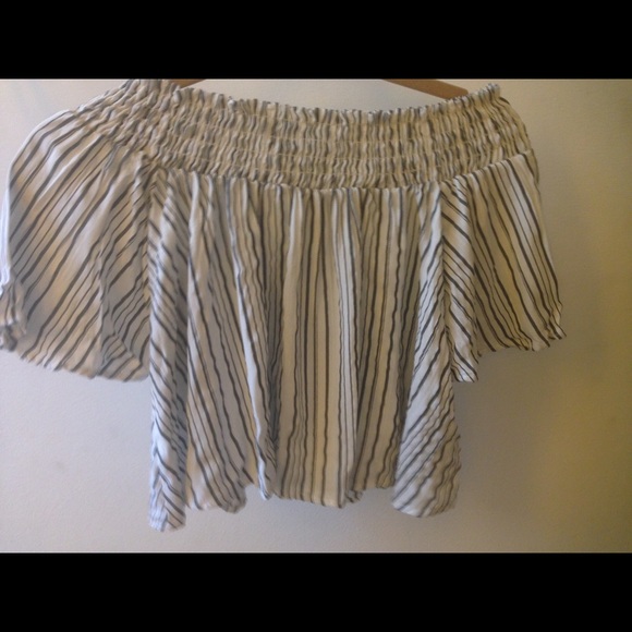 Off the shoulder scrunched and striped crop top