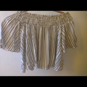 Off the shoulder scrunched and striped crop top
