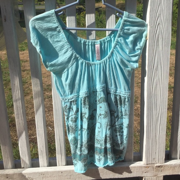 Teal cotton blouse, empire waist