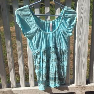 Teal cotton blouse, empire waist