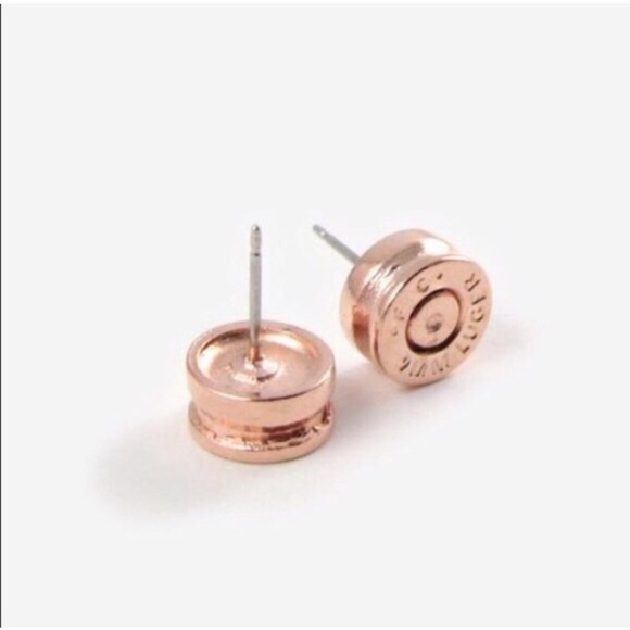 Half United Rose Gold Bullet Stud Earrings. - Picture 2 of 4
