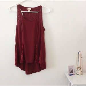 Deep Red Flowy Tank with Lace