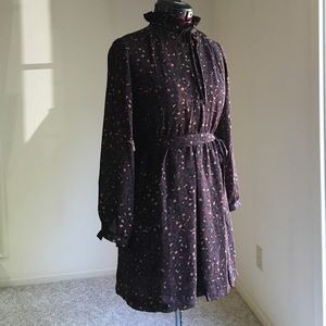 LOFT purple dress with black/tan dots print