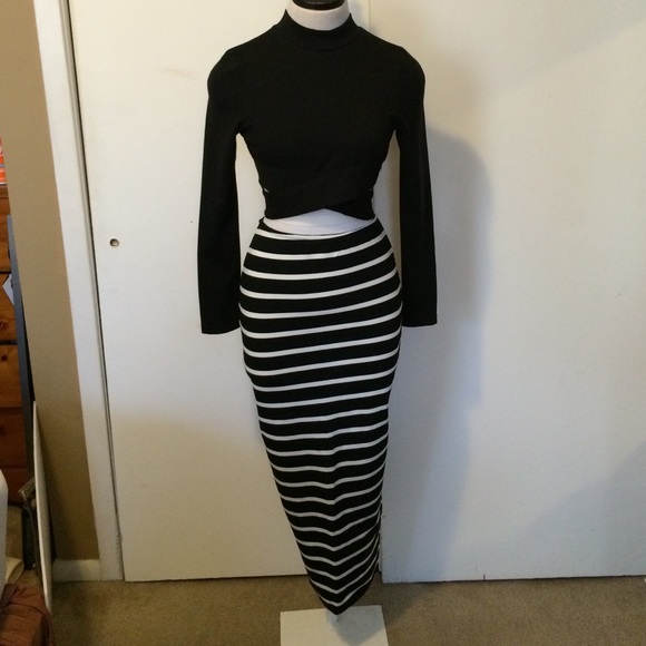 Black & White Stripe Maxi Skirt