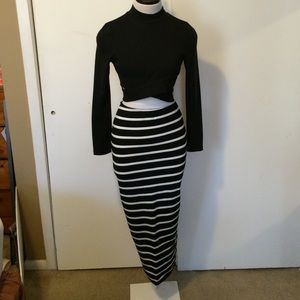 Black & White Stripe Maxi Skirt