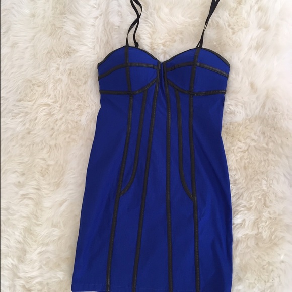 Sexy dark blue dress with leather strips