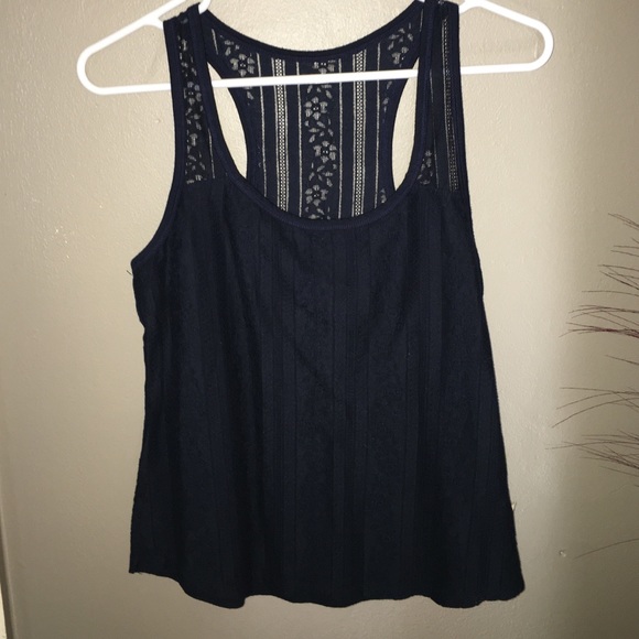 Navy blue laced racerback tank top